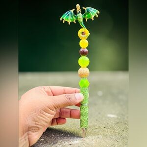 Custom Made Green Dragon Beaded Pen